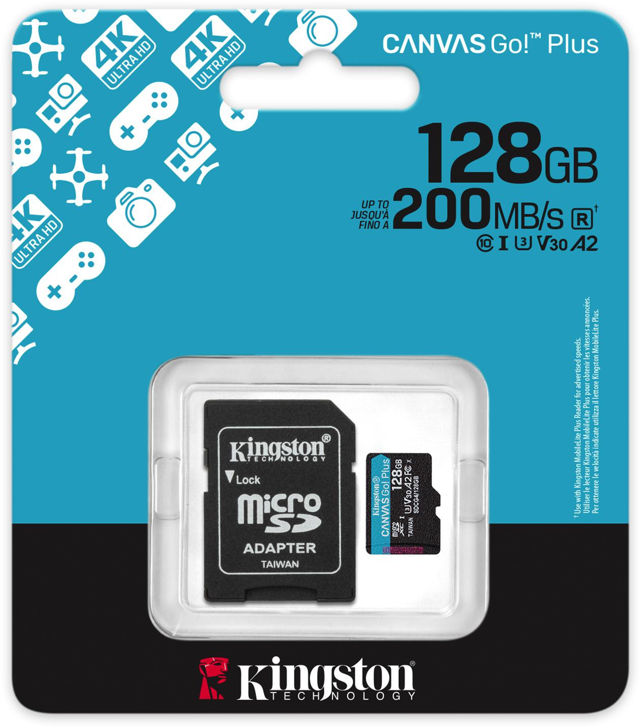 Karta pamäte microSD 128GB Kingston CanvasGo! PLUS 200MB/s A2 U3 V30 + adapter