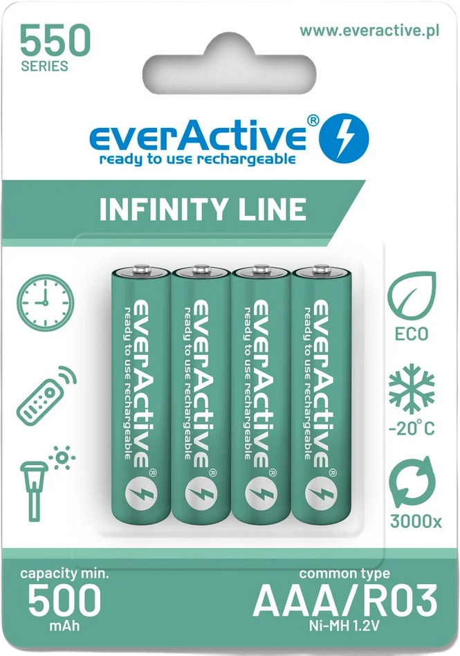 Akumulátory AAA / R03 Ni-MH everActive 550mAh Infinity Line 3000 cyklov (blister 4 ks)