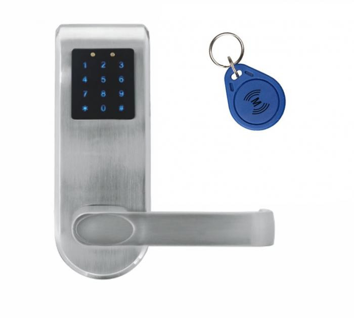 KLAMKA EURA ELH-82B9/SILVER z czytnikiem kart RFID i zamkiem szyfr, sterownie zdalne, srebrny