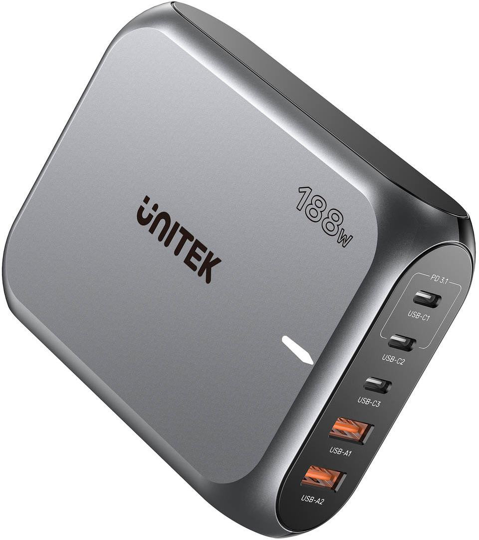Nabíjačka sieťová Unitek 2xUSB-A 3xUSB-C GAN 188W – Obrázok 2