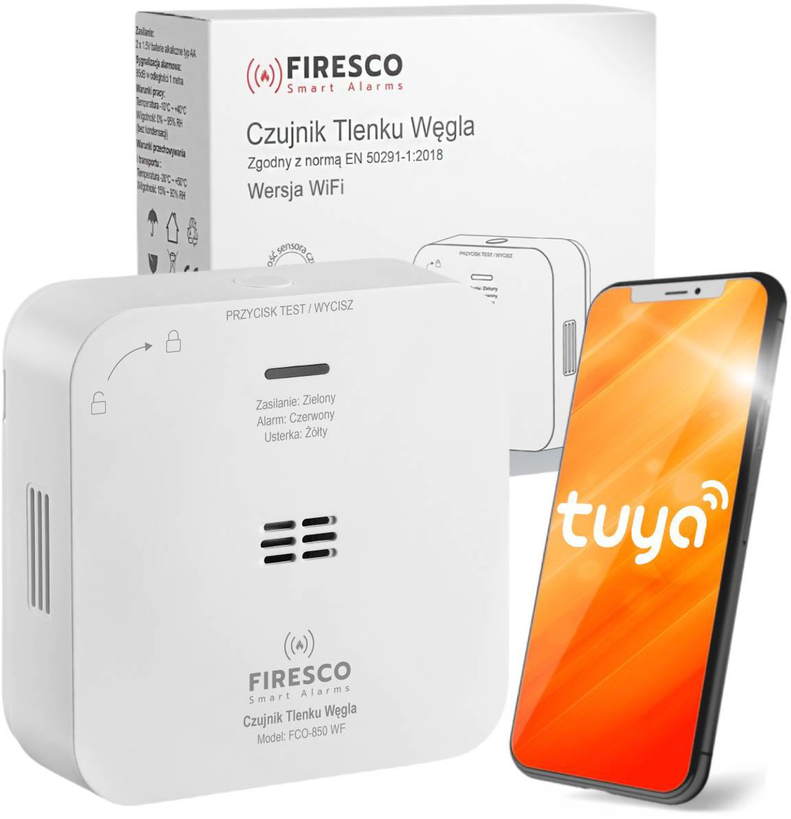 Senzor oxidu uhoľnatého Firesco FCO-850 WF s WIFI aplikáciou Tuya