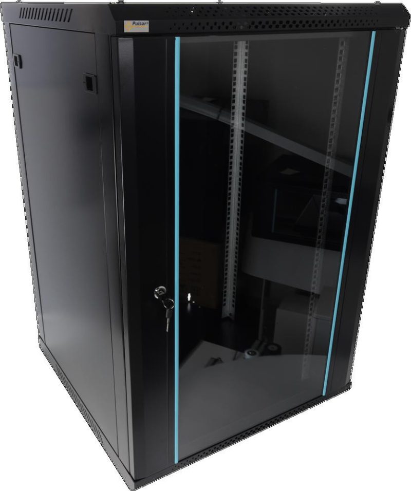 Skriňa RACK Pulsar 18U / 19” závesná do zloženia 600x600 čierna