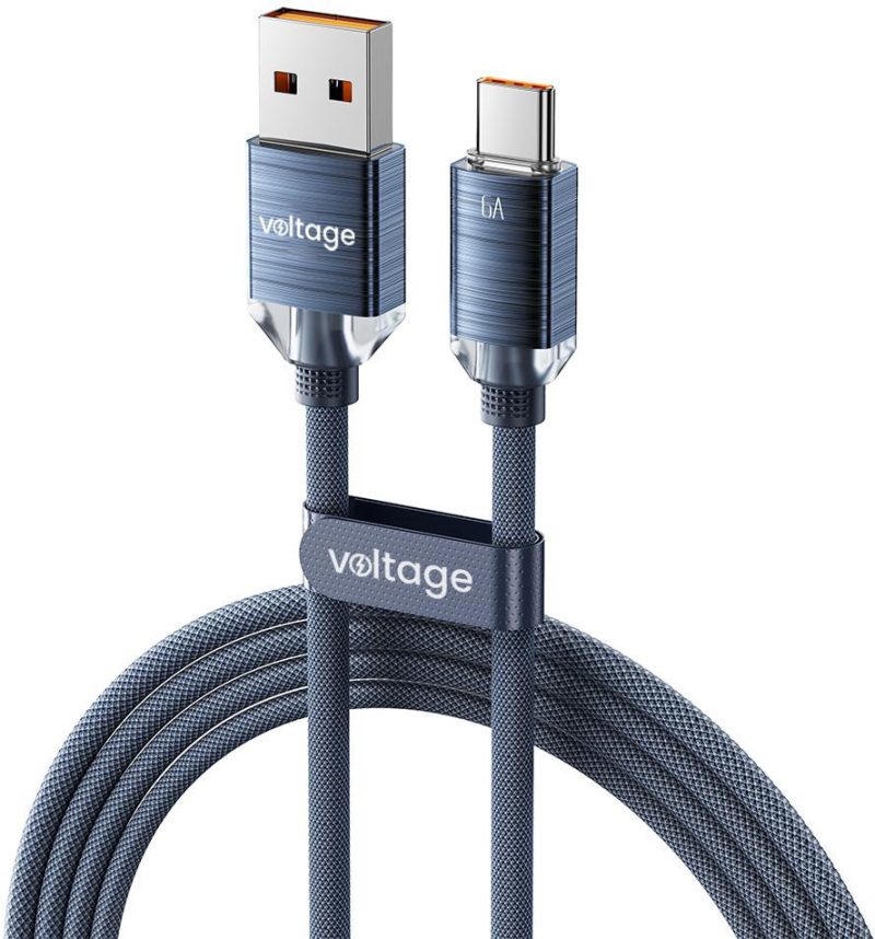 Kábel USB-A / USB-C Voltage PureCrystal 66W 100cm modrý