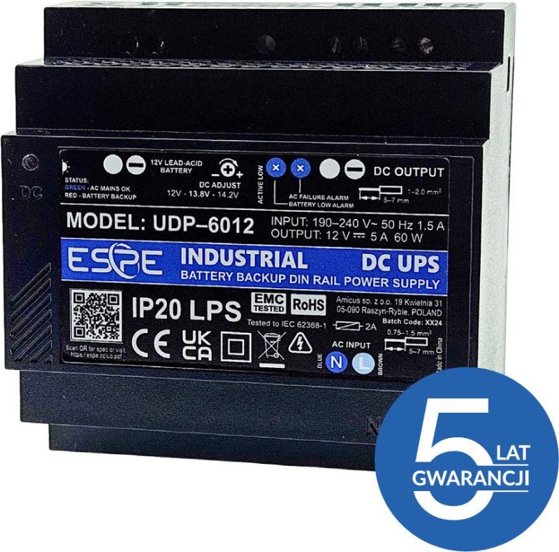 Napájací zdroj Impulzný Záložný na Na lištu DIN ESPE UDP-6012 12 V 60 W 5 A