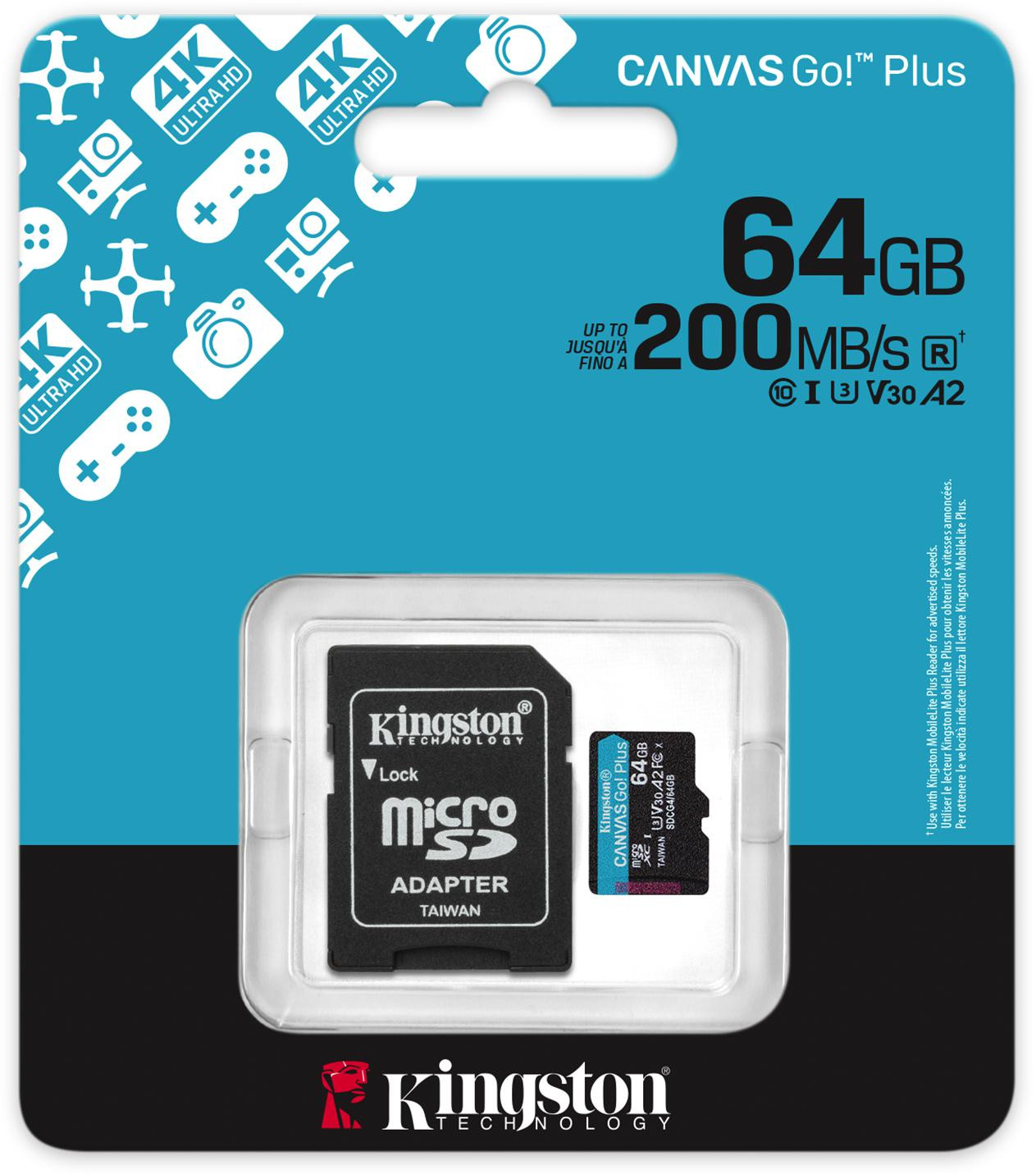 Karta pamäte microSD 64GB Kingston CanvasGo! PLUS 200MB/s A2 U3 V30 + adapter