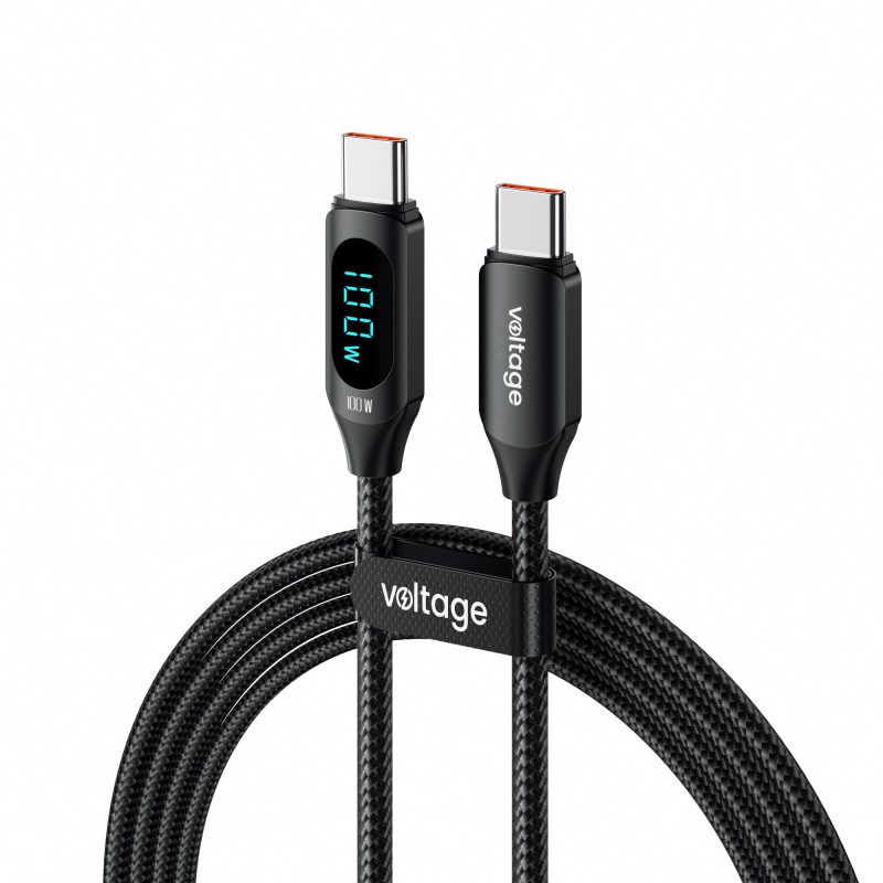 Kábel USB-C / USB-C Voltage PowerDisplay 100W PD 100cm čierny