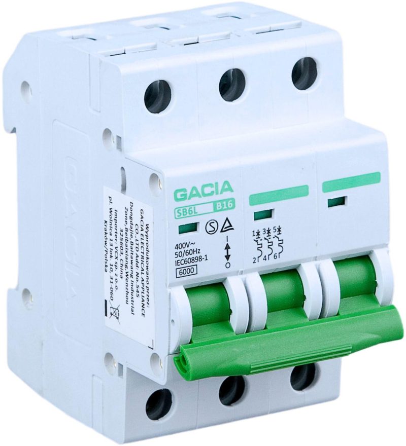 Vypínač nadprúdový,6kA,B,3-pola,20A Gacia SB6L B 3P 20A