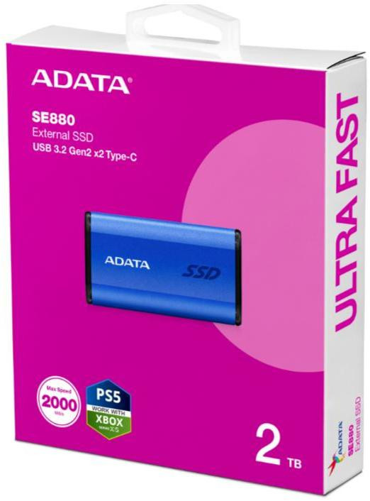 ADATA Disk vonkajší SSD SE880 2TB USB3.2A/C Gen2x2 Modrý – Obrázok 4