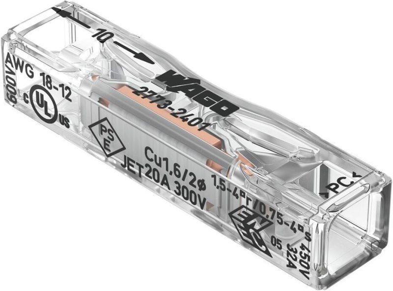 Rýchlospojka priechodná univerzálna Linka/Drôt 2x 0,2-4mm2 WAGO 2773-2401 (Balenie 100 ks)