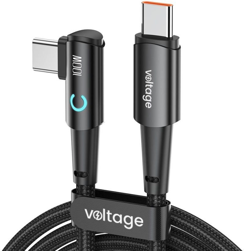 Kábel USB-C / USB-C rohový Voltage PowerAngle 100W PD 100cm čierny