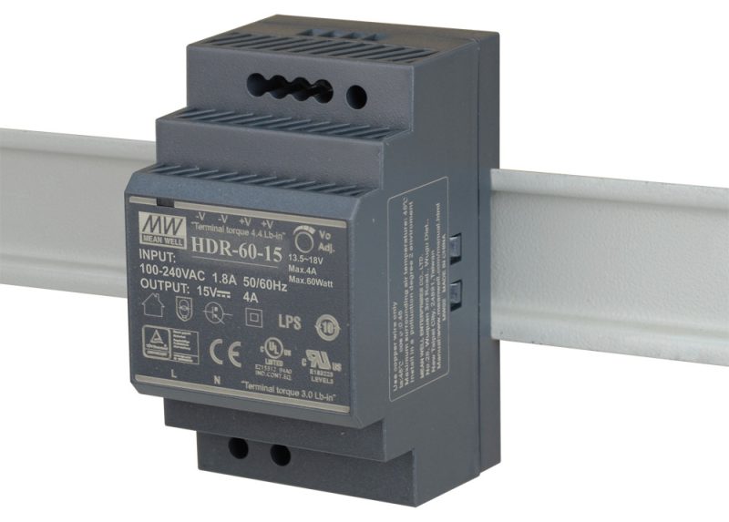 Napájací zdroj Impulzný na Na lištu DIN MEAN WELL HDR-60-15 15V/60W/4A