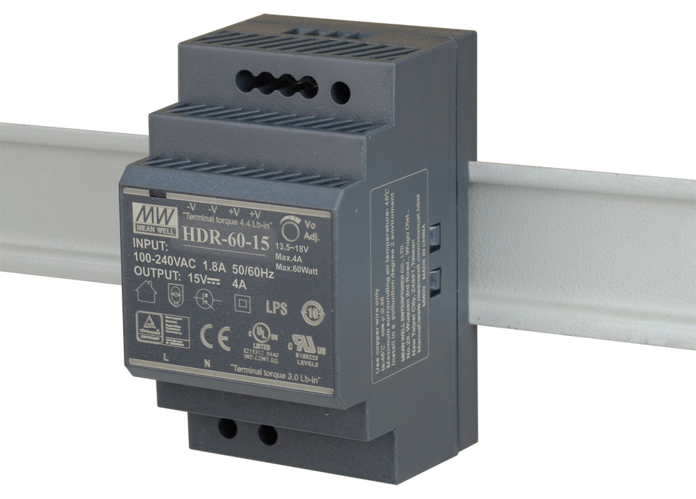 Napájací zdroj Impulzný na Na lištu DIN MEAN WELL HDR-60-15 15V/60W/4A