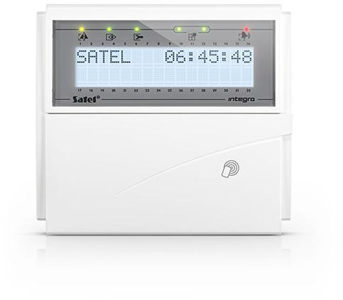 SATEL Ovládací panel LCD (biele podświetlenie, čítačka kariet bezkontaktných 125 kHz) INT-KLCDR-W