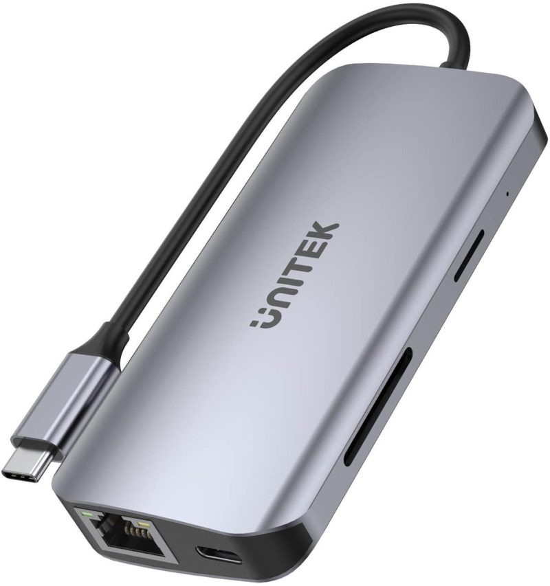 Unitek D1122A01 Aktívny hub USB-C 5Gbps, 2x HDMI 4K, čítačka kariet, RJ-45, PD 100W