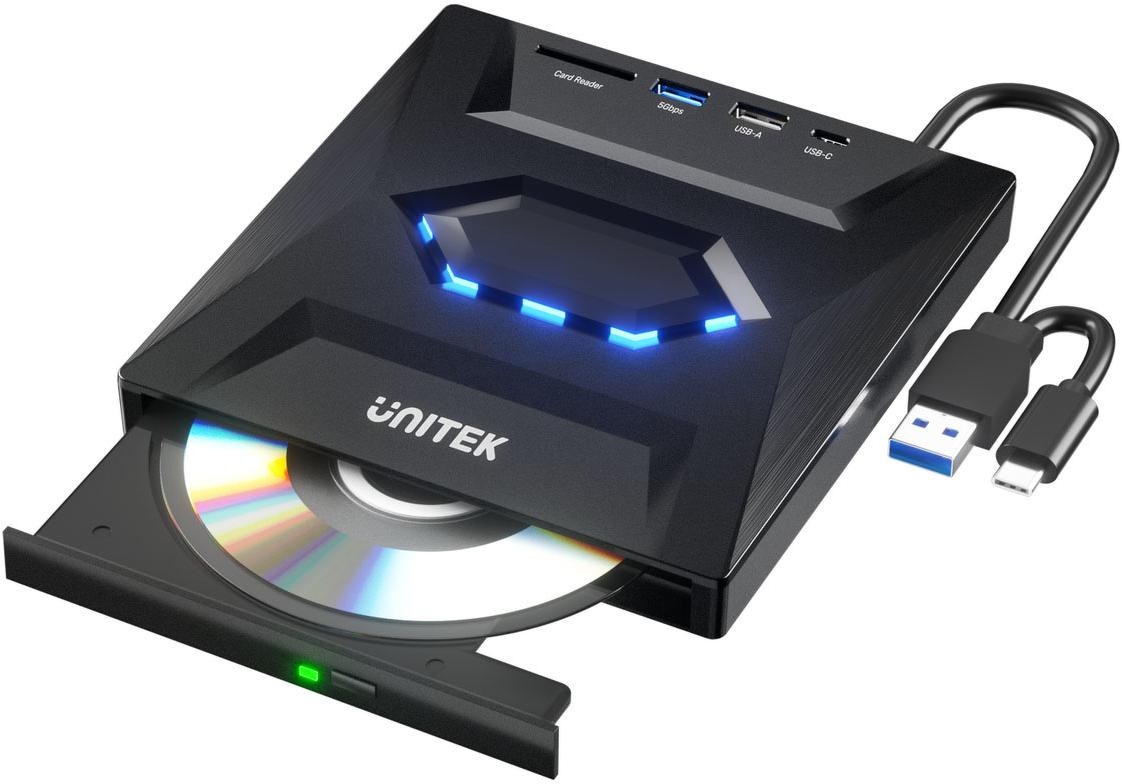 Unitek Nagrywarka vonkajšia DVD/CD, Hub USB 5Gbps, čítačka kariet SD T1037A01