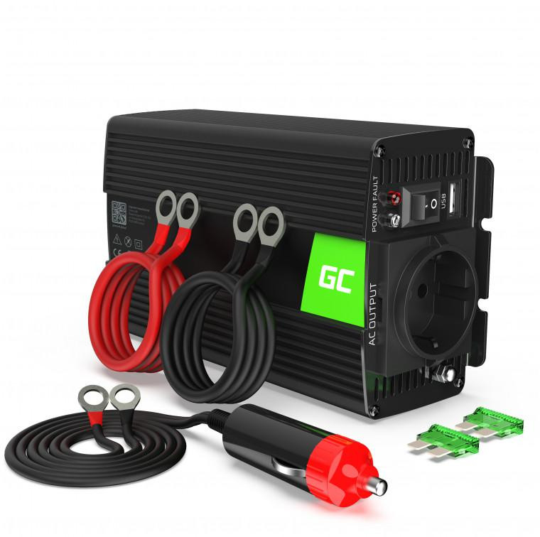 Menič Napätia Invertor Green Cell 12V / 230V 300W/600W Čistá Sínus INV05DE