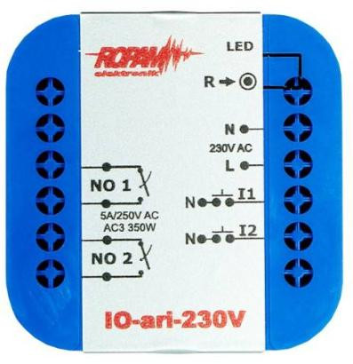 ROPAM IO-ari-230V bezdrôtový, douszkowy, dvojkanálový ovládač 230VAC, 2xNO, 2xIN (N).