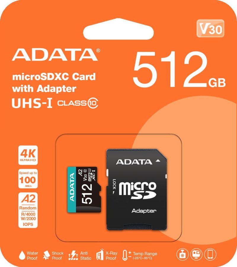 ADATA Karta pamäte microSD Premier PRO 512 GB UHS1 U3 V30 A2 + adapter