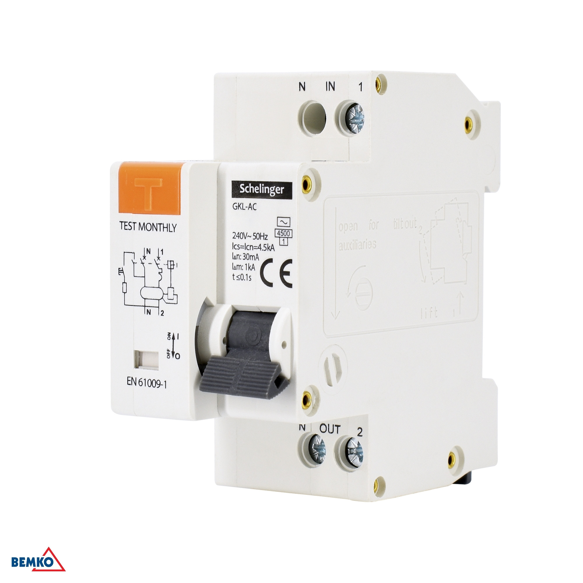 Vypínač RCBO 2P B 10A 30mA Typ AC Schelinger