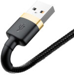 Kábel Baseus Cafule CALKLF-BV1 USB-A / Lightning pre iPhone 100 cm Apple 2.4A čierno-zlatý opletený – Obrázok 5