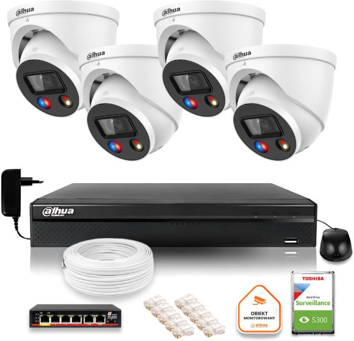Sada monitoringu IP Dahua TIOC 8mpx 4K 4 kamery s alarmem NVR s diskom