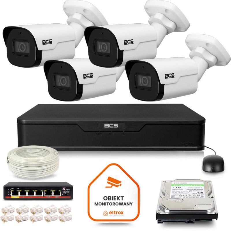 Sada monitoringu IP BCS Point 4x Kamera BCS-P-TIP24FSR4-Ai2 Rekordér s diskom 1TB
