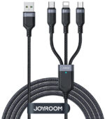 Kábel 3v1 USB-A / USB-C micro-USB Lightning Joyroom S-1T3018A18 30cm 3,5A v oplote čierny – Obrázok 3