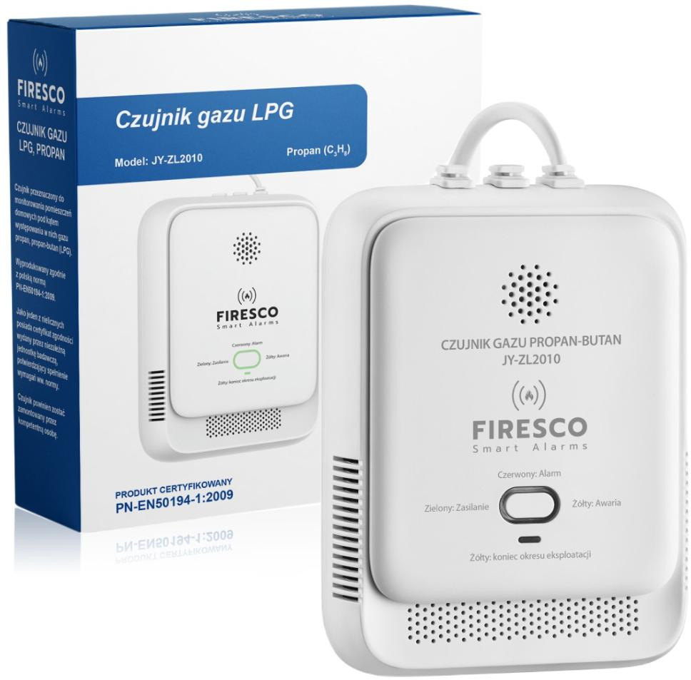 Firesco JY-ZL2010 – detektor úniku plynu LPG (propán-bután), sieťový 230 V