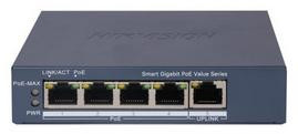 Hikvision DS-3E1505P-EI/M - 5-portový gigabitový PoE switch so 4 PoE portmi (45 W), Long Range 300 m, kovový