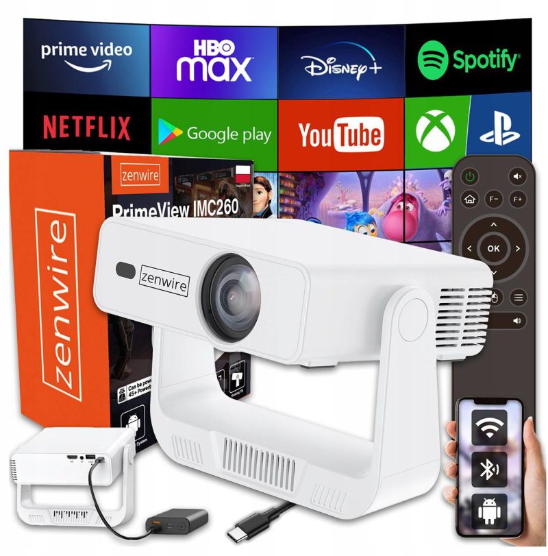 MINI Projektor Prenosný Rzutnik Android 14 WIFI 360 Full HD 4K do Telefonu Zenwire IMC260
