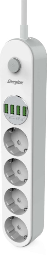 Predlžovací prívod s vypínačom Energizer 4× Schuko, 4× USB-A, 2 500 W, 10 A, kábel 2 m – Obrázok 2