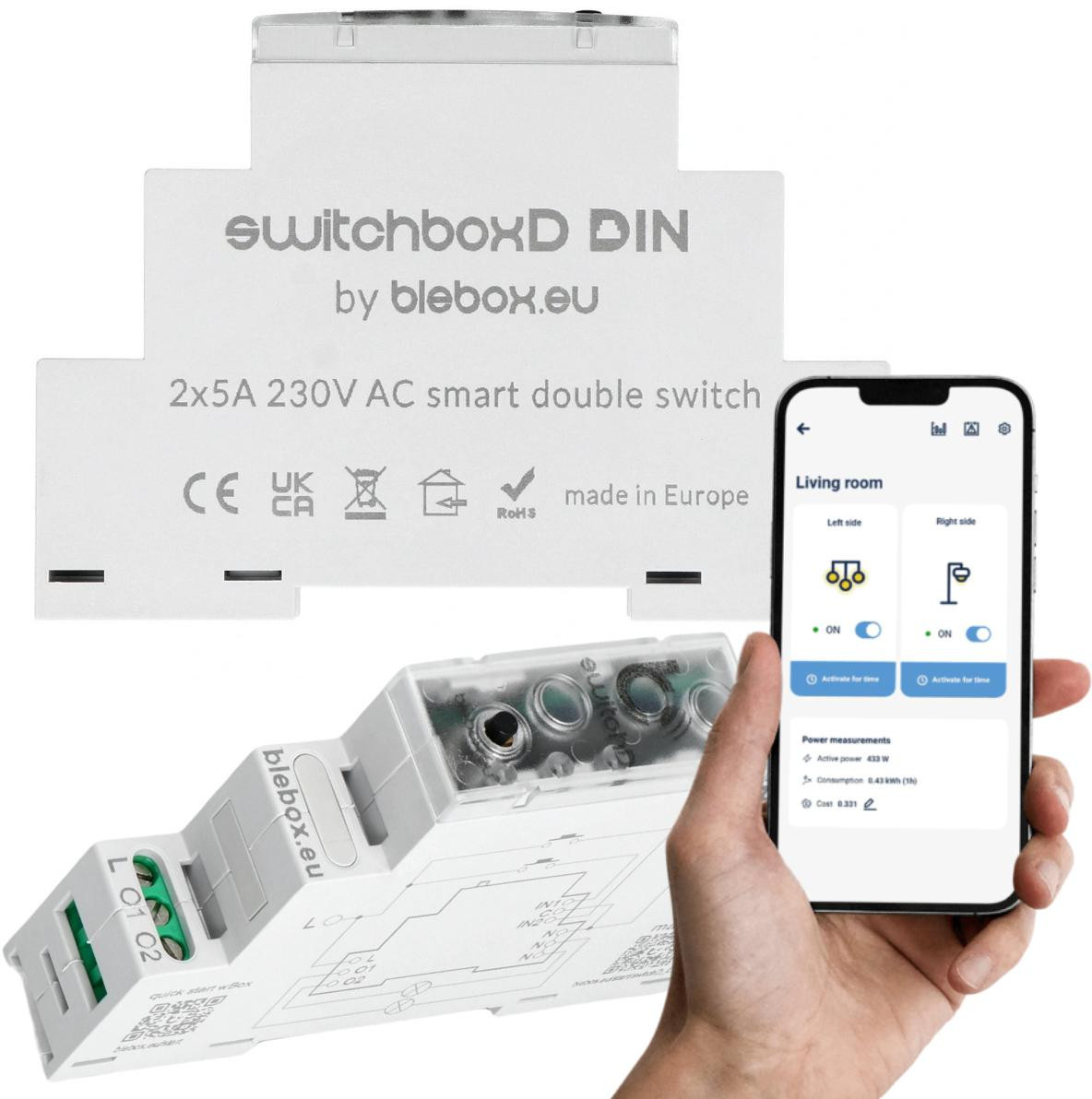 38d36d516e22c0ab32cccb9b00a26144_original BleBox Dvojitý Wi-Fi spínač switchboxD DIN na DIN lištu (2 obvody) – Obrázok 1