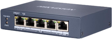 Hikvision DS-3E0505HP-E PoE switch, nespravovaný, 3× PoE + 1× Hi-PoE + 1× RJ45 Gigabit