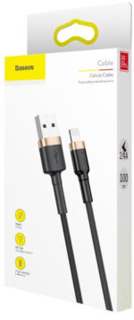 Kábel Baseus Cafule CALKLF-BV1 USB-A / Lightning pre iPhone 100 cm Apple 2.4A čierno-zlatý opletený – Obrázok 3