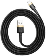 Kábel Baseus Cafule CALKLF-BV1 USB-A / Lightning pre iPhone 100 cm Apple 2.4A čierno-zlatý opletený – Obrázok 6