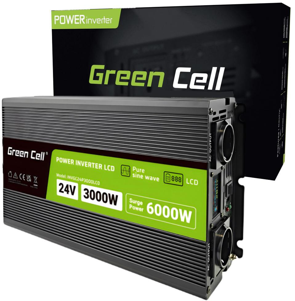 Green Cell PowerInverter LCD 24V / 230V 3000/6000W čistá sínusová vlna