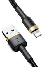 Kábel Baseus Cafule CALKLF-BV1 USB-A / Lightning pre iPhone 100 cm Apple 2.4A čierno-zlatý opletený – Obrázok 7