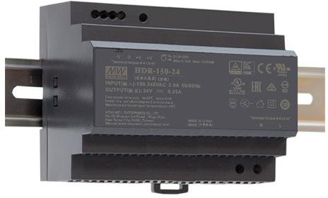 Impulzný napájací zdroj na DIN lištu MEAN WELL HDR-150-12 – 12 V / 150 W / 11,3 A