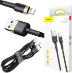 Kábel Baseus Cafule CALKLF-BV1 USB-A / Lightning pre iPhone 100 cm Apple 2.4A čierno-zlatý opletený