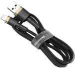 Kábel Baseus Cafule CALKLF-BV1 USB-A / Lightning pre iPhone 100 cm Apple 2.4A čierno-zlatý opletený – Obrázok 9