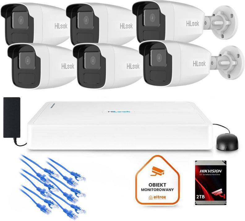 Monitorovacia sada HiLook 6x IPC-B440H 4MP (4mm) | IR 50m | PoE | 8-kanálový rekordér + 2TB disk