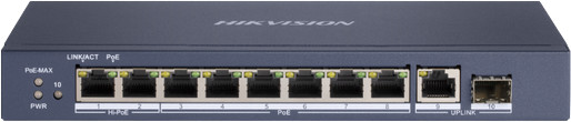 Hikvision DS-3E0510HP-E PoE switch, nespravovaný, 6× PoE + 2× Hi-PoE + RJ45 + optický port Gigabit