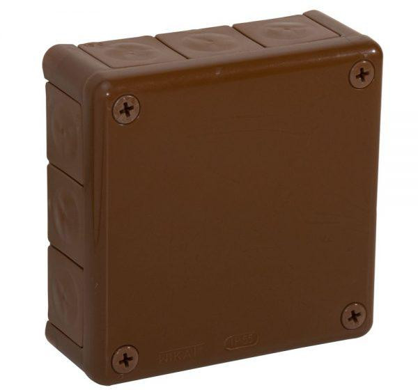 Nadomietková inštalačná krabica Viplast VP-51 – hnedá, IP55, 118 × 118 × 46 mm, 12 vstupov (051-02)