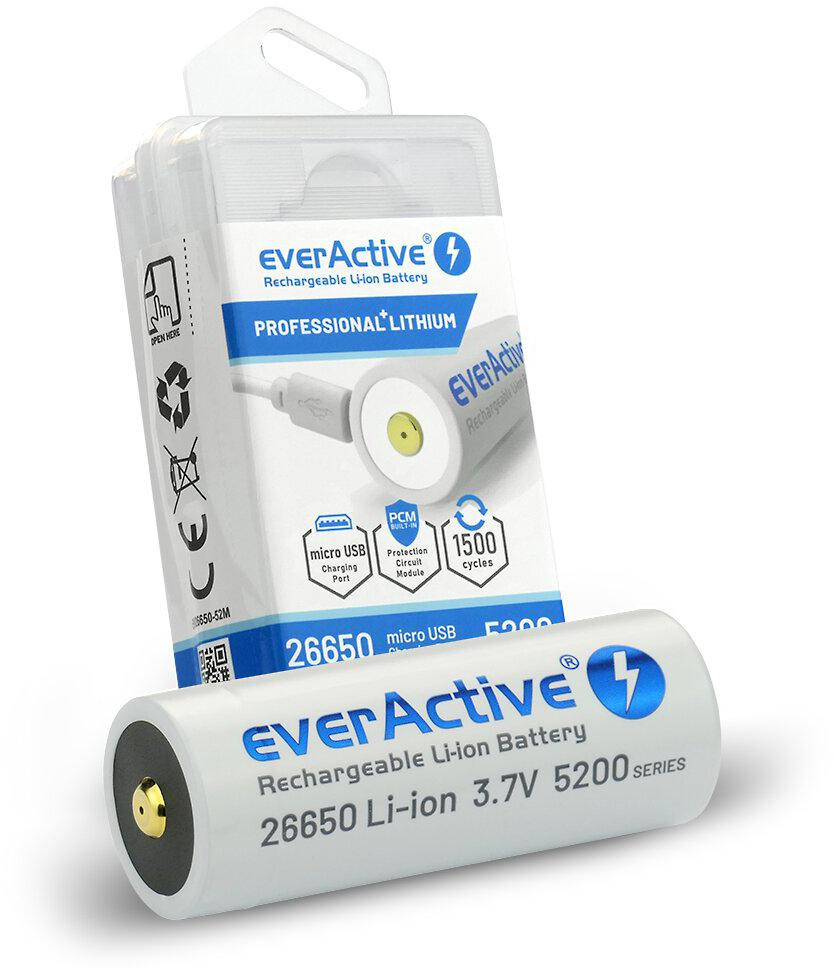 bafc73dcf4403c15d99054533c793bdb_original Batéria 26650 Li-Ion 3,7 V everActive 5200 mAh micro USB (1 ks) s ochranou – Obrázok 1