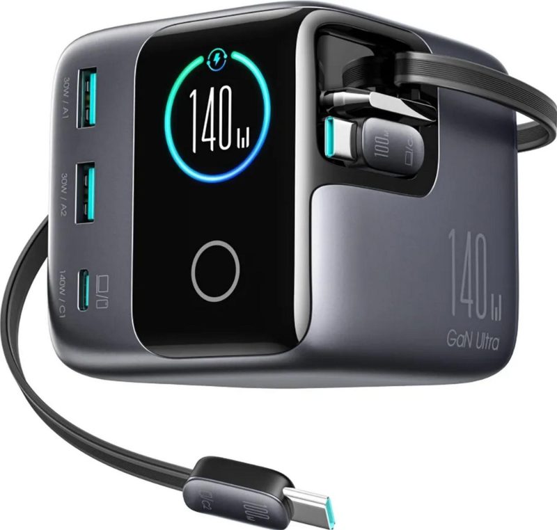 Nabíjačka stolová Joyroom Podix Jr-TRD01 GAN 140 W 1x USB-C 2x USB-A + zwijane kable 2x USB-C
