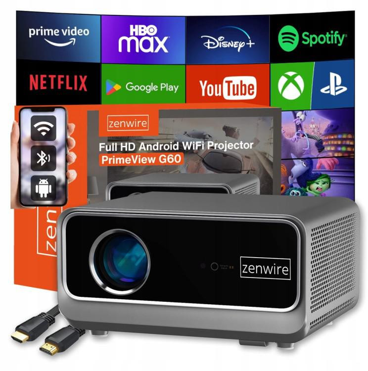 Rzutnik Android Google TV FULL HD 4K 39000lm WIFI Prenosný Smart Zenwire G60