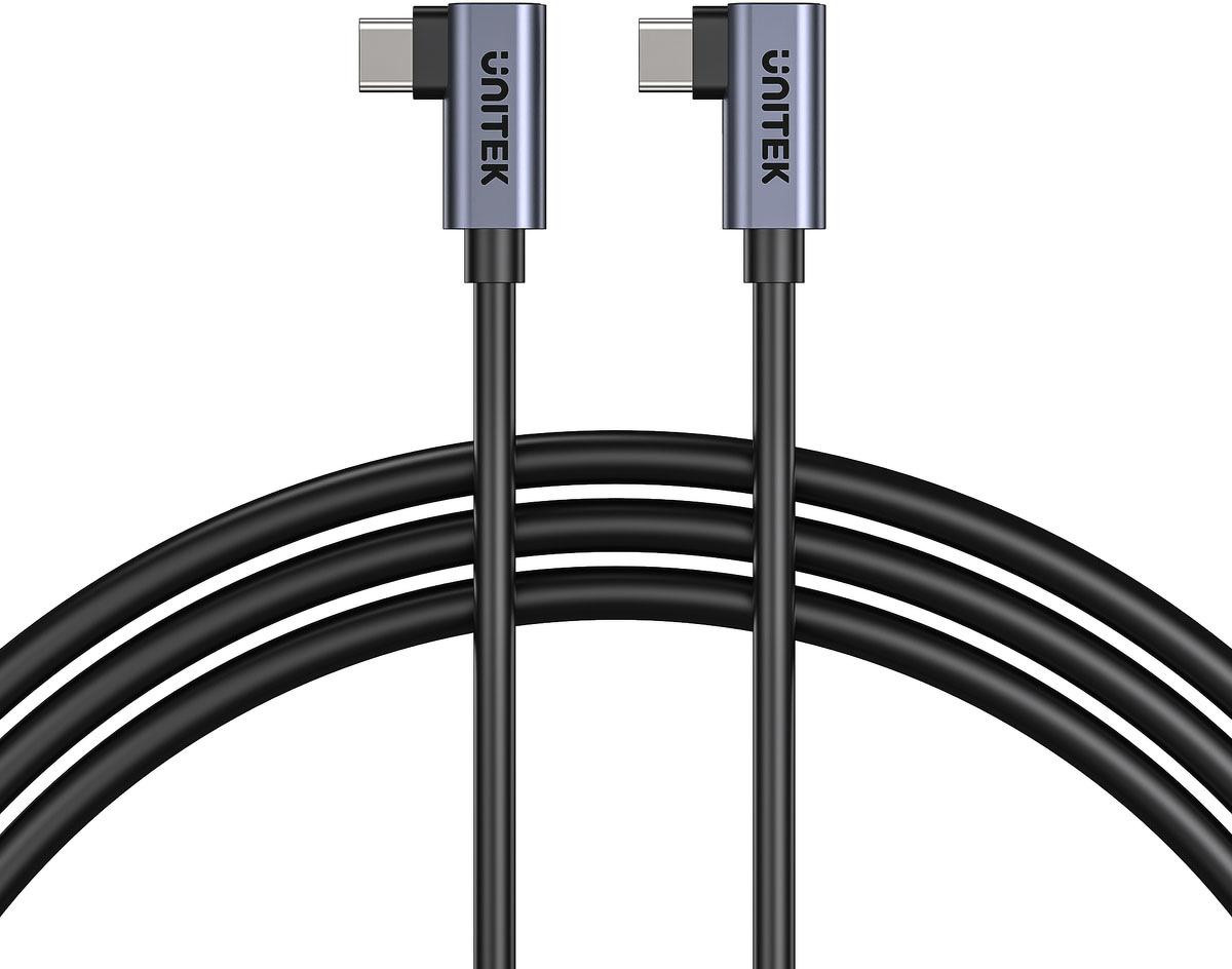 Kábel Unitek USB-C – USB-C PD 100 W, oba konektory zahnuté 90°, 0,5 m
