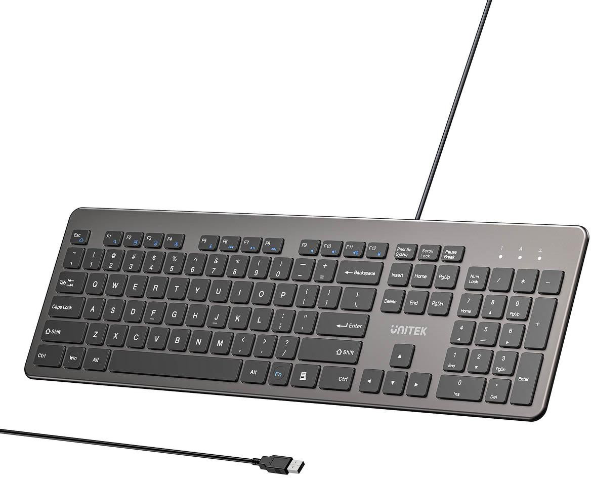 e2c3b887cfee71fa073eb4586905cfdf_original Klávesnica káblová Unitek SlimTap USB-A, sivá – Obrázok 1