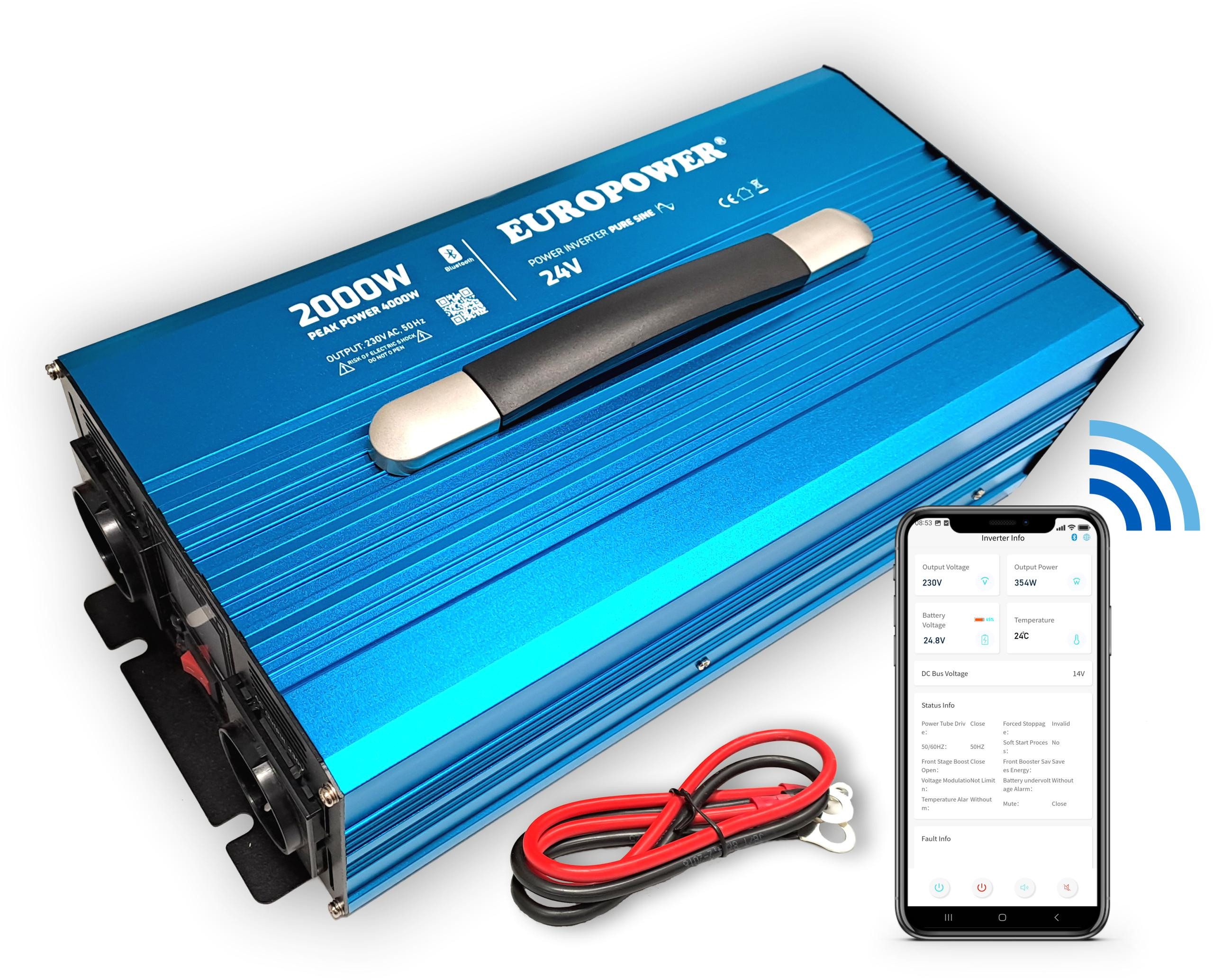 Menič Napätia Invertor Europower 24V DC / 230V AC 2000W / 4000W ČISTÝ SÍNUS BLUETOOTH