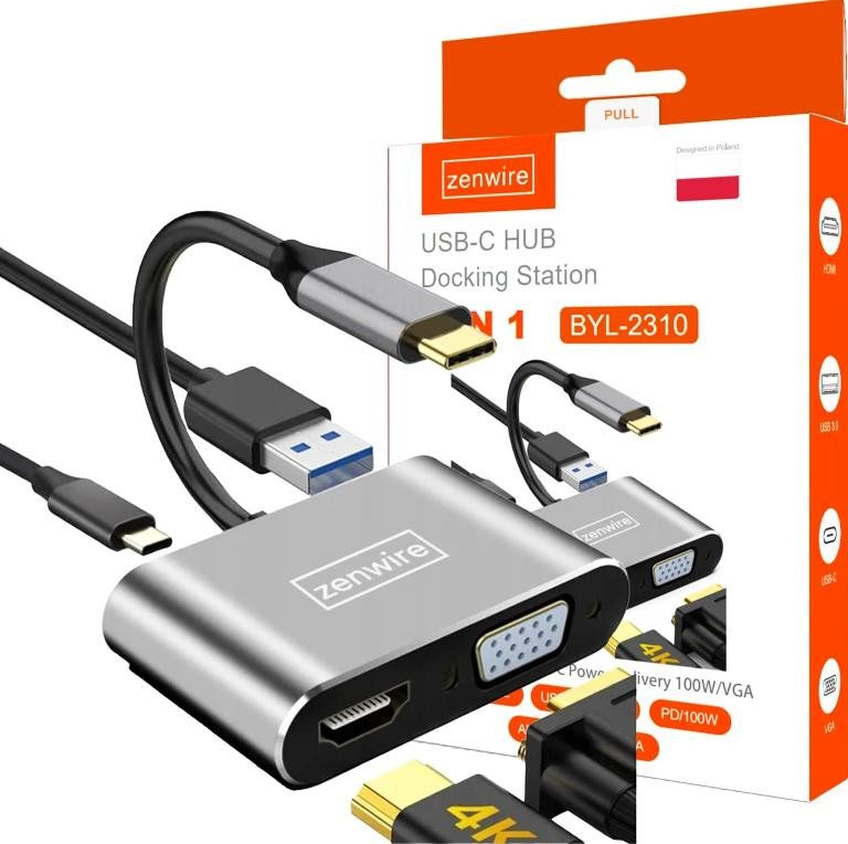 Adapter HUB Redukcia USB-C 4W1 HDMI 4K VGA USB Zenwire BYL-2310